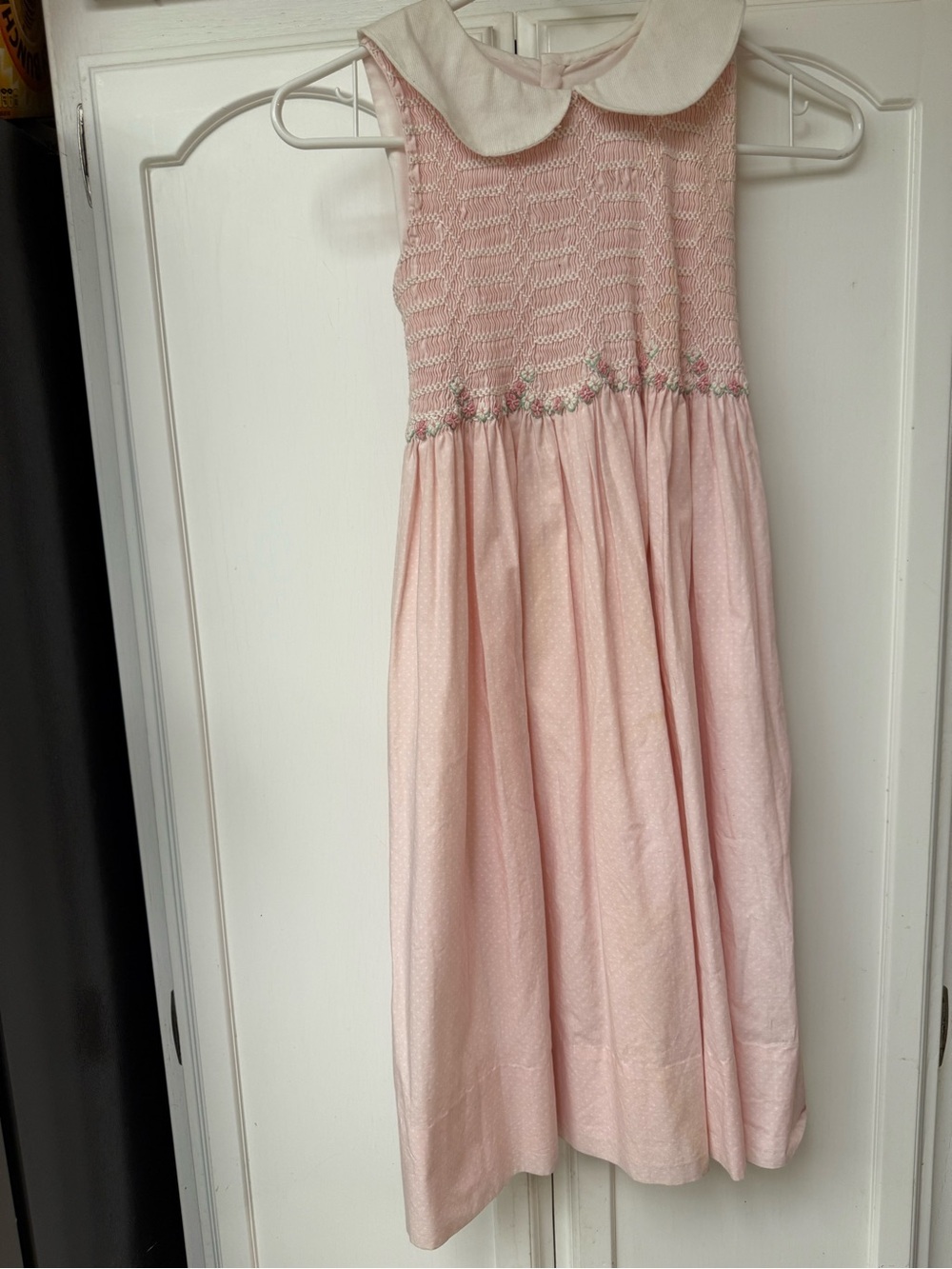 Isabel Garreton Pale Pink Smocked Dress with White Peter Pan Collar